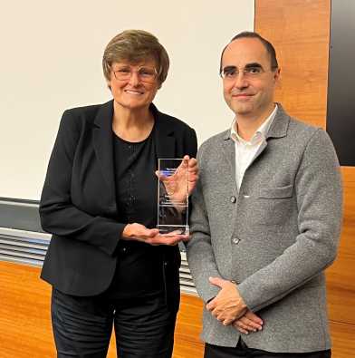 Katalin Karikó and Christophe Leroux with the Speiser Award 2022